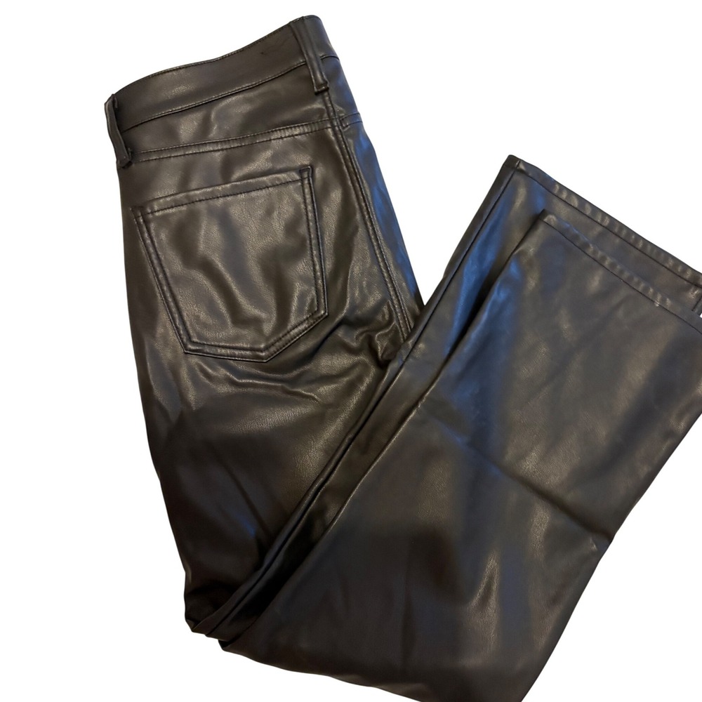 DAZE Black Faux Leather Pants Sz 27 High Waist Straight Leg‎ Trouser Glam Grunge - Picture 2 of 5